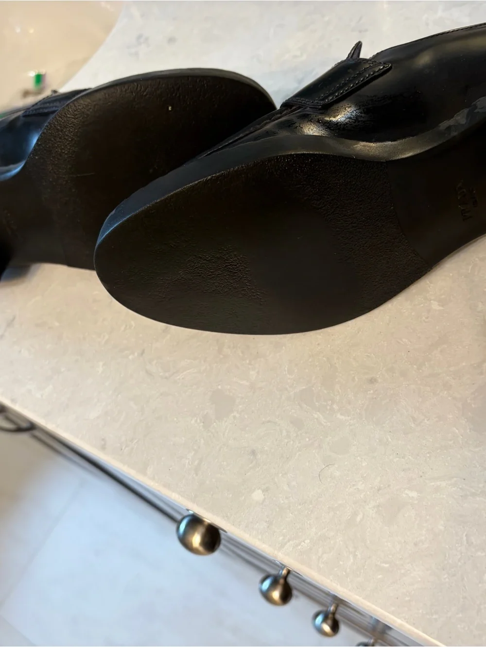 Prada Black Patent Platform Logo Loafers with Triangular Plaque